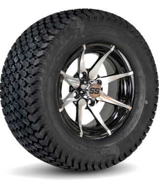 12-inch-kraken-machined-black--golf-cart-wheels-23x10.5-12-23-inch-tall-turf-terrain-golf-cart-tires-combo