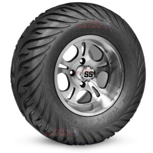 12" Lightside Machined Golf Cart Wheels and 23x10.5-12 Hellfire Street/Turf Golf Cart Tires Combo - Set of 4 (23" tall)