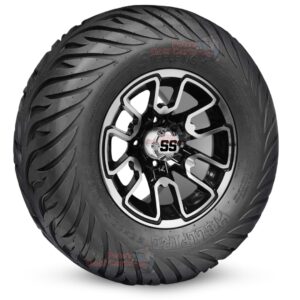 12" Lizard Black/Machined Golf Cart Wheels and 23x10.5-12 Hellfire Street/Turf Golf Cart Tires Combo - Set of 4 (23" tall)