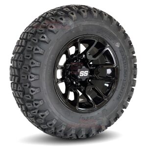 12" Lizard Gloss Black Golf Cart Wheels and 23x10.5-12 DOT All Terrain Golf Cart Tires Combo - Set of 4 (23" tall)