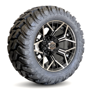 12" Mantis Black/Machined Golf Cart Wheels and 20x10-12 MUD Terrain Golf Cart Tires Combo - Set of 4 (20" tall)