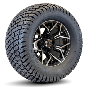 12" Mantis Black/Machined Golf Cart Wheels and 23x10.5-12 Turf Golf Cart Tires Combo - Set of 4 (23" tall)