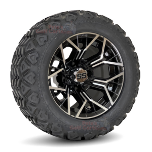 12" Mantis Black/Machined Golf Cart Wheels and 20x10-12 DOT All Terrain Golf Cart Tires Combo – Set of 4 (20" tall)