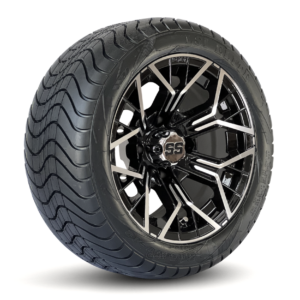 12" Mantis Black/Machined Golf Cart Wheels and 215/40-12 DOT Low Profile Street Golf Cart Tires Combo - Set of 4 (18.5" tall)