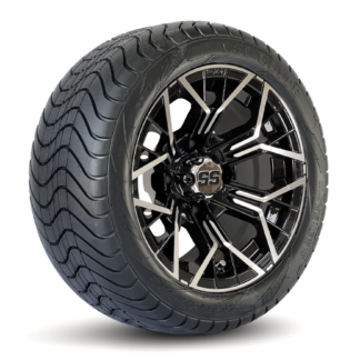 12-inch-mantis-machined-black-aluminum-golf-cart-wheels-215:40-12DOT-low-profile-street-turf-golf-cart-tires-combo