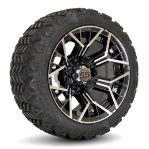 12" Mantis Black/Machined Golf Cart Wheels and 18x8.5-12 DOT All Terrain Golf Cart Tires Combo - Set of 4 (18" tall)