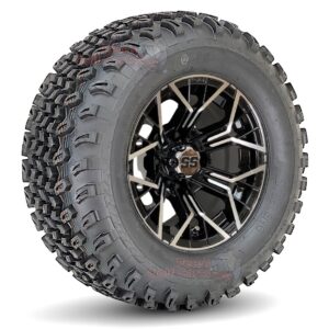 12" Mantis Black/Machined Golf Cart Wheels and 23x10.5-12 All Terrain Golf Cart Tires Combo – Set of 4 (23" tall)