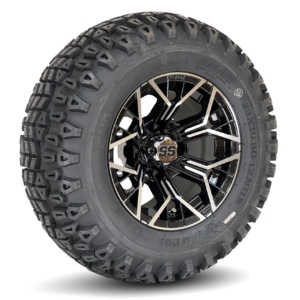 12" Mantis Black/Machined Golf Cart Wheels and 23x10.5-12 DOT All Terrain Golf Cart Tires Combo – Set of 4 (23" tall)