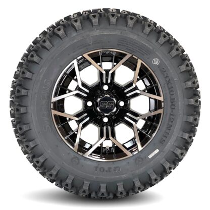 12-inch-mantis-machined-black-golf-cart-wheels-and-23x10.5-12-dot-all-terrain-golf-cart-tires-combo-set-of-4