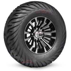 12" Matador Black/Machined Golf Cart Wheels and 23x10.5-12 Hellfire Street/Turf Golf Cart Tires Combo - Set of 4 (23" tall)