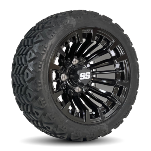 12" Matador Gloss Black Golf Cart Wheels and 18x8.5-12 DOT All Terrain Golf Cart Tires Combo - Set of 4 (18" tall)