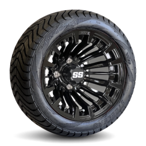 12" Matador Gloss Black Golf Cart Wheels and 215/40-12 DOT Street/Turf Golf Cart Tires Combo – Set of 4 (18.5'" tall)