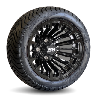 12-inch-matador-gloss-black-golf-cart-wheels-215:40-12-18.5-inch-tall-dot-approved-street-turf-golf-low-profile-cart-tires-combo