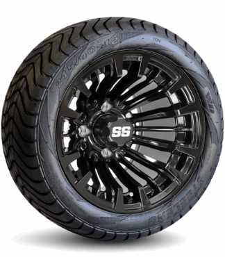 12-inch-matador-gloss-black-golf-cart-wheels-215:40-12-18.5-inch-tall-dot-approved-street-turf-golf-low-profile-cart-tires-combo