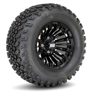 12" Matador Gloss Black Golf Cart Wheels and 23x10.5-12 All Terrain Golf Cart Tires Combo – Set of 4 (23" tall)