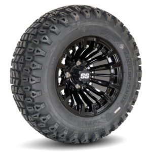 12" Matador Gloss Black Golf Cart Wheels and 23x10.5-12 DOT All Terrain Golf Cart Tires Combo – Set of 4 (23" tall)