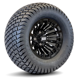 12" Matador Gloss Black Golf Cart Wheels and 23x10.5-12 Turf Golf Cart Tires Combo – Set of 4 (23" tall)
