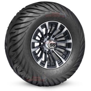 12" Matador Gunmetal Golf Cart Wheels and 23x10.5-12 Hellfire Street/Turf Golf Cart Tires Combo - Set of 4 (23" tall)