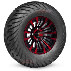 12" Matador Red/Black Golf Cart Wheels and 23x10.5-12 Hellfire Street/Turf Golf Cart Tires Combo - Set of 4 (23" tall)