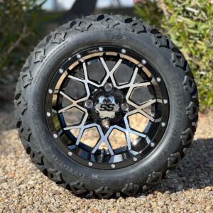 12" Matrix Machined Black Golf Cart Wheels and 20x10-12 DOT All Terrain Golf Cart Tires Combo - Set of 4 (20" tall)
