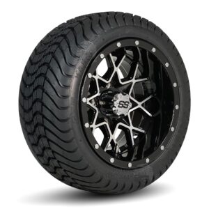 12" Matrix Black/Machined Golf Cart Wheels and 215/35-12 DOT Low Profile Non-Lifted Golf Cart Tires - Set of 4