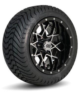 12 inch matrix black/machined golf cart wheels and 215/35-12 dot low profile tires