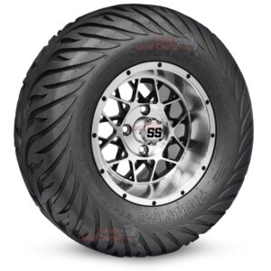 12" Matrix Black/Machined Golf Cart Wheels and 23x10.5-12 Hellfire Street/Turf Golf Cart Tires Combo - Set of 4 (23" tall)