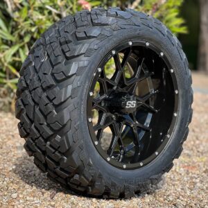 12" Matrix Gloss Black Golf Cart Wheels and 20x10-12 DOT All Terrain Golf Cart Tires Combo - Set of 4 (20" tall)