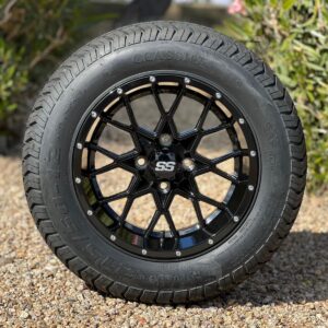 12" Matrix Gloss Black Golf Cart Wheels and 215/50-12 DOT Comfortride Street & Turf Tires - Set of 4 (20.5")