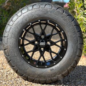 12" Matrix Gloss Black Golf Cart Wheels and 23x10-12 DOT Approved Street & Turf Tires - Set of 4 (23")
