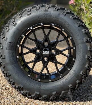 12-inch-matrix-gloss-black-golf-cart-wheels-and-22x11-12-22-inch-excel-sahara-classic-dot-all-terrain-golf-cart-tires-petesgolfcarts-com