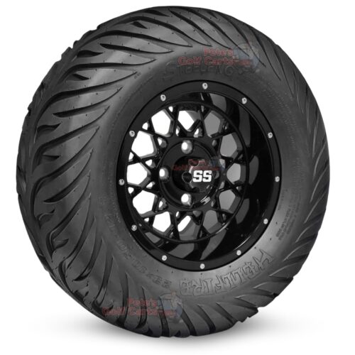 12-inch-matrix-gloss-black-golf-cart-wheels-and-23x10.5-12-hellfire-dot-approved-street-turf-tires-combo-ezgo-clubcar-yamaha-petesgolfcarts-BNDL-TR1215-WH1250