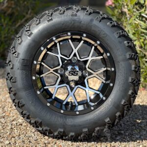 12" Matrix Black/Machined Golf Cart Wheels and 22x11-12 All Terrain Golf Cart Tires Combo - Set of 4 (22" tall)