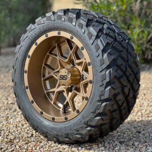 12" Matrix Matte Bronze Golf Cart Wheels and 20x10-12 All Terrain Golf Cart Tires Combo - Set of 4  (20" NO LIFT REQUIRED)