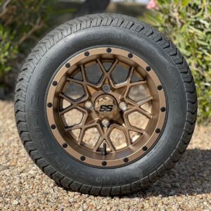 12" Matrix Matte Bronze Golf Cart Wheels and 215/50-12 DOT Comfortride Street & Turf Tires - Set of 4 (20.5")