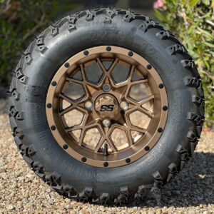 12" Matrix Matte Bronze Golf Cart Wheels and 22x11-12 All Terrain Golf Cart Tires Combo - Set of 4 (22" tall)