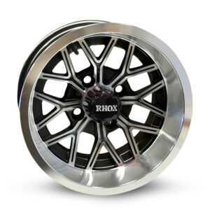 12" Nighthawk Black/Machined Golf Cart Wheels Set of 4 - 12x7 ET-25 | RHOX®