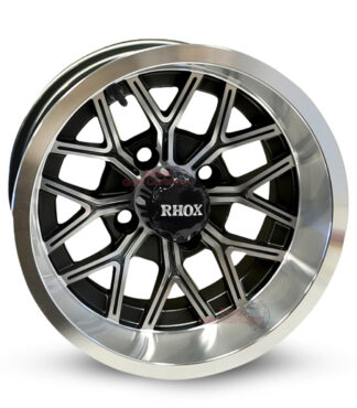 12-inch-nighthawk-rhox-RX283-black-machined-aluminum-golf-cart-wheels-12x7-4x4-bolt-pattern-101mm-et-25mm-offset