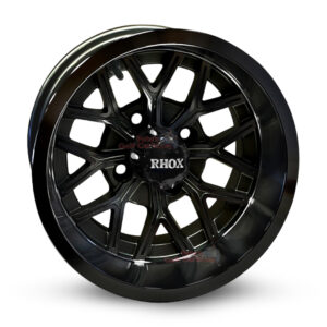 12" Nighthawk Gloss Black Golf Cart Wheels Set of 4 - 12x7 ET-25 | RHOX®