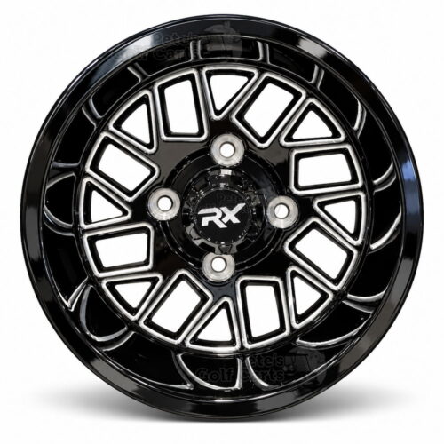 12-inch-onyx-gloss-black-machined-aluminum-golf-cart-wheels-12x7-RHOX-4x101.6mm-bolt-pattern-ET-25mm-Clubcar-ezgo-yamaha-petesgolfcarts-pgc