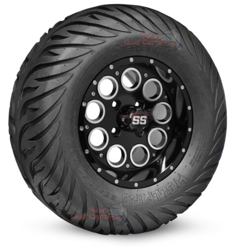 12-inch-pioneer-gloss-black-machined-golf-cart-wheels-and-23x10.5-12-hellfire-dot-approved-street-turf-tires-combo-ezgo-clubcar-yamaha-petesgolfcarts-BNDL-TR1215-WH1224