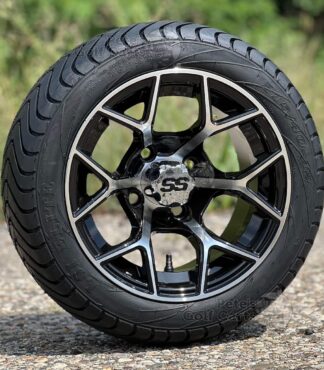 12-inch-rally-black-machined-golf-cart-wheels-215/40-12-wanda-p825-dot-approved-street-turf-tires-combo-ezgo-clubcar-yamaha