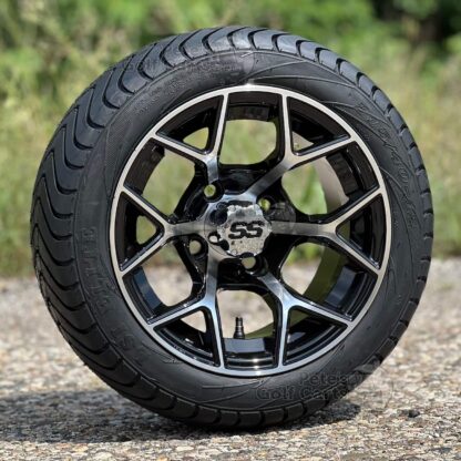 12-inch-rally-black-machined-golf-cart-wheels-215/40-12-wanda-p825-dot-approved-street-turf-tires-combo-ezgo-clubcar-yamaha