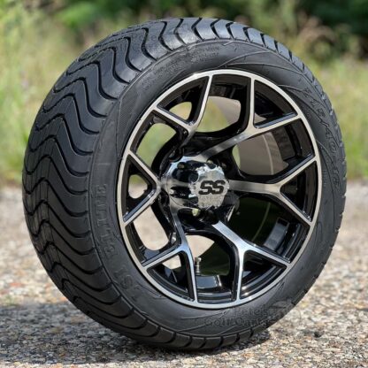 12-inch-rally-black-machined-golf-cart-wheels-215/40-12-wanda-p825-dot-approved-street-turf-tires-combo-ezgo-clubcar-yamaha-petesgolfcarts