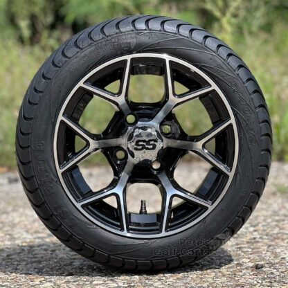 12-inch-rally-black-machined-golf-cart-wheels-215/40-12-wanda-p825-dot-approved-street-turf-tires-combo-ezgo-clubcar-yamaha-pgc