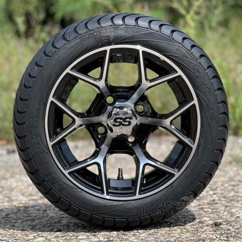12-inch-rally-black-machined-golf-cart-wheels-215/40-12-wanda-p825-dot-approved-street-turf-tires-combo-ezgo-clubcar-yamaha-pgc