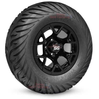 12-inch-rally-gloss-black-golf-cart-wheels-and-23x10.5-12-hellfire-dot-approved-street-turf-tires-combo-ezgo-clubcar-yamaha-petesgolfcarts-BNDL-TR1215-WH1227