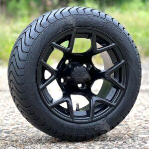 12" Rally Matte Black Golf Cart Wheels and 215/40-12 DOT Low Profile Street/Turf Golf Cart Tires Combo - Set of 4 (18.5" tall)