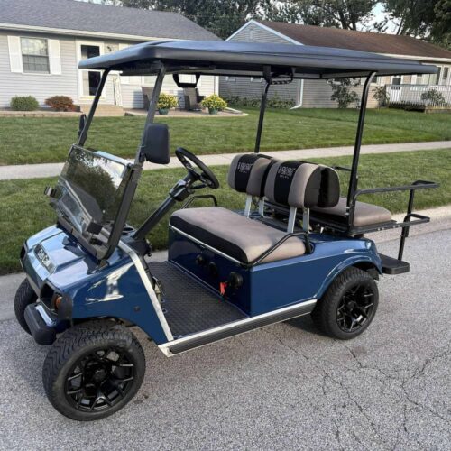 12-inch-rally-matte-black-golf-cart-wheels-and-215/40-12-dot-low-profile-street-turf-tires-on-clubcar-ds-petesgolfcarts
