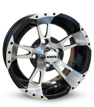 12-inch-rhox-RX210-black-machined-aluminum-golf-cart-wheels-12x7-4x4-bolt-pattern-101mm-et-25mm-offset